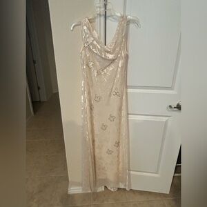 Patra Ivory Beaded Cowl Neck Maxi Dress